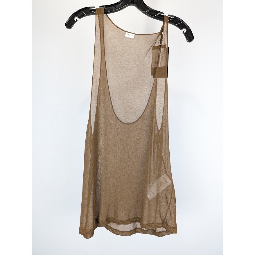 Saint Laurent Paris Jersey Trasparente Nuova Canotta in Mordore Kaki Nuova con etichette Medium