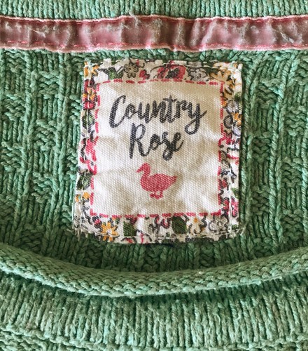 Country Rose green Cotton blend jumper Medium Fair isle trims 3/4 sleeves - Picture 4 of 4