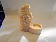 Slag Glass Molded Santa Claus Holding a Xmas Tree Tea Light Candle Holder P-2
