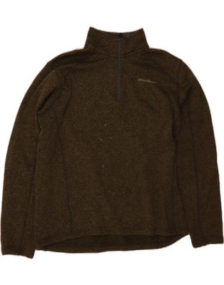EDDIE BAUER Herren Zip Neck Sweatshirt Pullover XL Khaki Polyester BD03