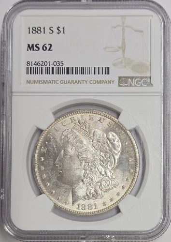1881 S Morgan Silver Dollar NGC MS62