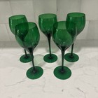 Vintage Set of 5 Mouth Blown Emerald Green 8.5” Wine Glasses — photo 1