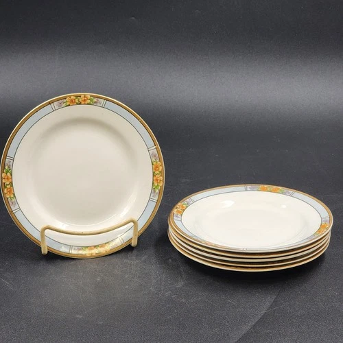 6 Nebraska Blue Bread & Butter Plates England Blue Rim Flower Accent J&G Meakin - Picture 2 of 12