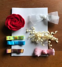 New lot of 7 hair clips~alligator clips~rosebud~bows~sheer~curly ribbon~USA made