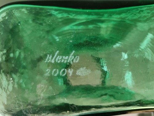 Blenko 384 Emerald Green Double Spout Carafe Pitcher Decanter Water Bottle 8x6.5 - Picture 7 of 7