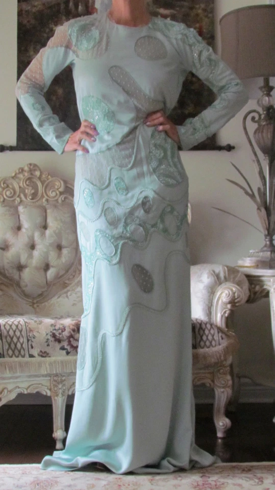 EMILIO PUCCI Pasarela Adornada, Piezas de Encaje, Vestido Largo It 44, EE. UU. 8-10, REINO UNIDO 12, M-L Foto 4 de 4