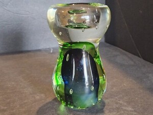 Murano Style Glass Candleholder, green and blue