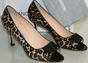 Nuevas bombas de Manolo Blahnik alikaisan Pony Marrón Beige Leopardo Punta  Abierta Zapatos 42 | eBay