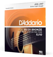 D'Addario EJ10 80/20 Bronze Acoustic Guitar Strings 10-47 Extra Light 