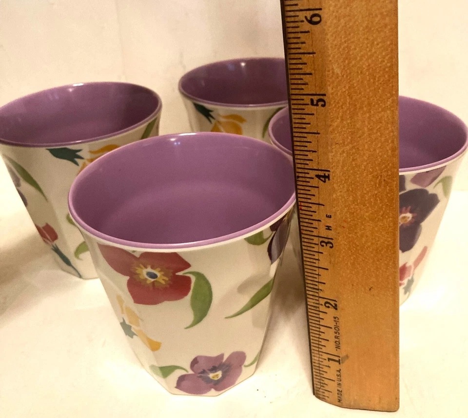 Juego de 4 vasos apilables florales de melamina Emma Bridgewater 8 oz 3,5" H NUEVO Foto 2 de 4