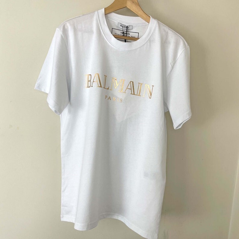 Vintage Balmain White T-shirt With Gold Text Size S UK