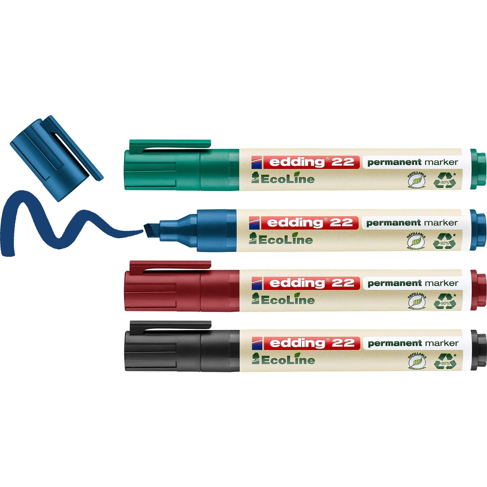 edding 22 EcoLine permanent marker set - black, red, blue, green - 4 pens - chis