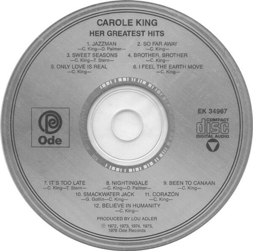 Carole King Her Greatest Hits: Songs of Long Ago CD, 1986 Very Good EK 34967 Ode - Picture 2 of 4