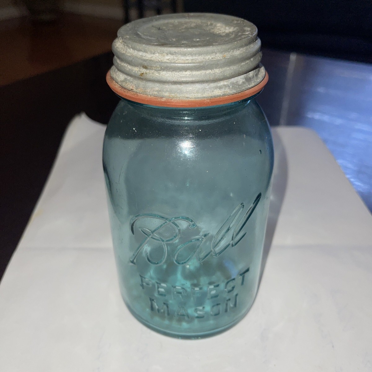 Vintage 1910-1923 BALL PERFECT MASON Blue Quart Canning Jar-Mold