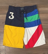 Polo RL Boys M 10/12 Lined Swim Trunks Shorts Colorful Team 3 Polo Team