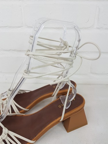 Alohas Mirage Sandals 40 UK 7 Tan Ivory Strappy Ankle Wrap Tie Leather Heels - Picture 9 of 16