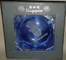 *NEW* Vintage Crystal 3” Ashtray Singapore Heavy Cut Glass Roaring Sea Serpeant