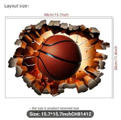 Basketball 3D Wall Break Through Vinyl Decal Sticker Removable! - Picture 2 of 3