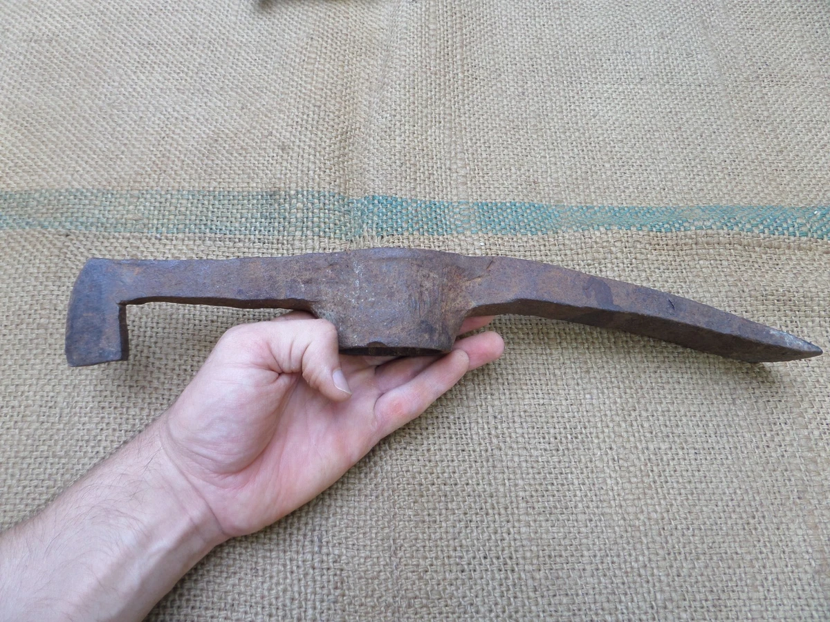LARGE ANTIQUE HAND FORGED AXE HEAD PICKAXE HATCHET ADZE MATTOCK