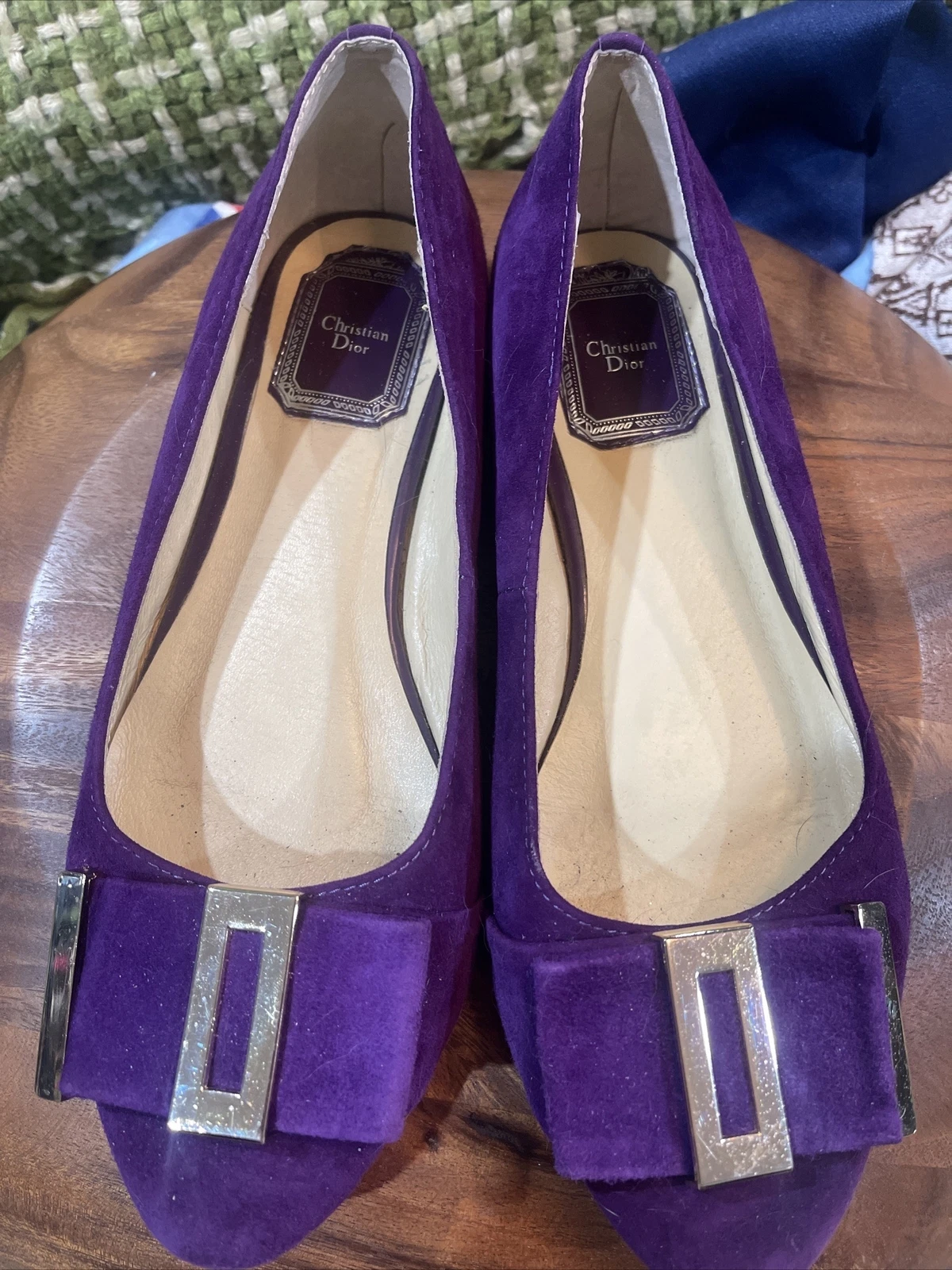 Christian Dior Purple Suede Flats With Gold Buckle 38