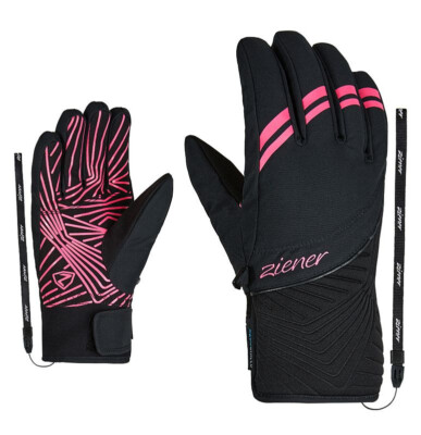 Ziener Damen Ski Handschuhe KiWA AS 7,5 Schwarz Rosa Gloves AquaShield Lady