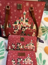 Disney Parks 2024 Mickey Family Christmas Dooney Tote,wallet &Cosmetic Bag NWTS