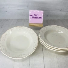 Artimino BAROQUE BEIGE Rustic Embossed Scroll Earthenware  Rim Soups Bowl Set 4