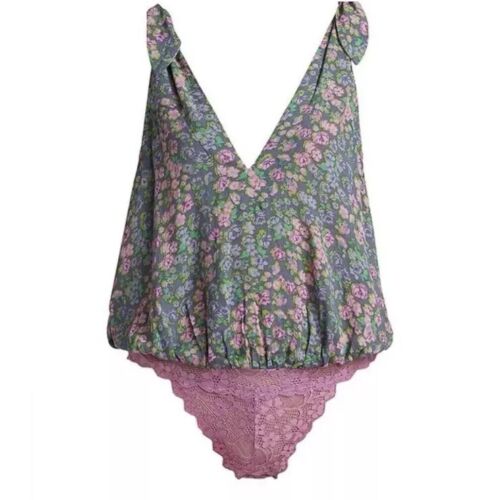 NWT Free People Bare It All Bodysuit Chambray Floral Draped Top Intimately - Imagen 4 de 18