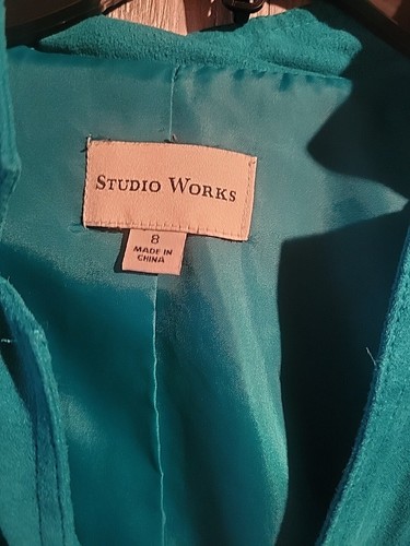 Studio Works Teal Blue Faux Suede Lined Jacket Women’s Size 8 - Picture 2 of 20