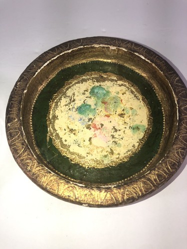 Posacenere sigari vintage italiano fiorentino legno dorato arte vetro floreale/oro - Foto 2 di 6