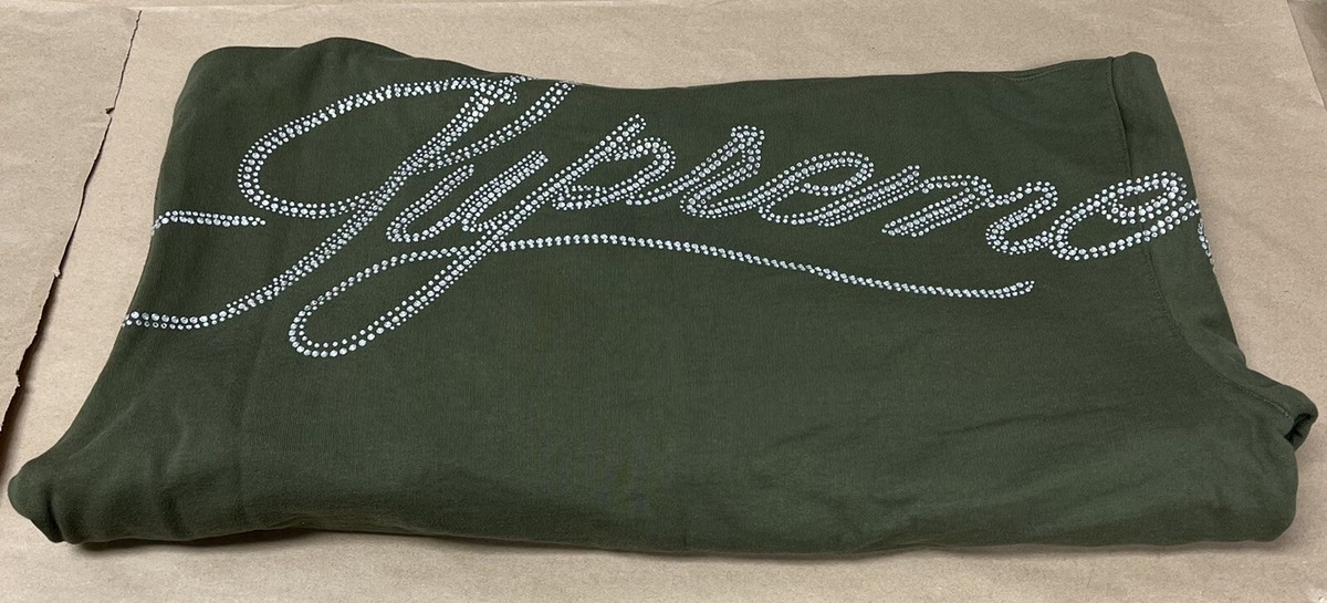 Brand New Supreme Rhinestone Script Hooded Olive Green Brand New Supreme Rhinestone Script Hooded Olive Green