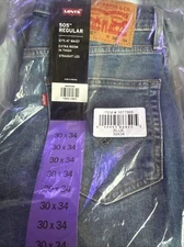 Men's Levi's 505 Straight Leg Regular Fit Blue Jeans Size 30 X 34 Stretch NEW