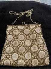 Vintage Magid Gold Beaded Evening Purse Bag Clutch Shoulder Chain Prom