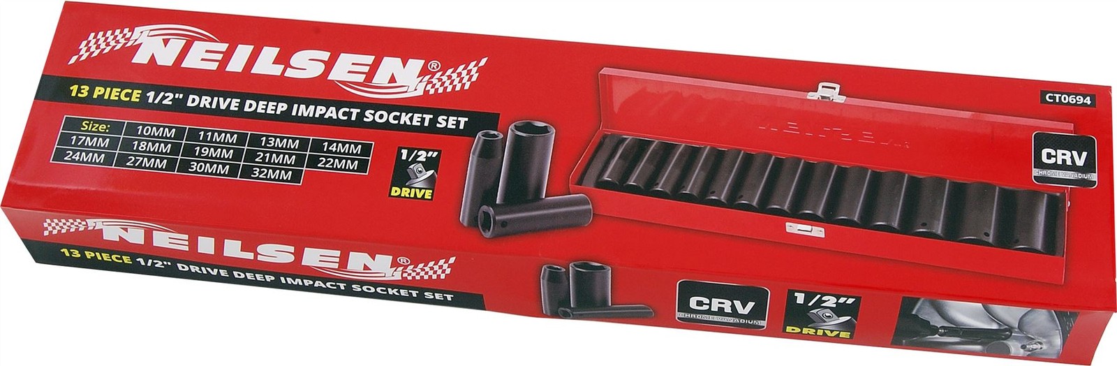 Impact Socket Set 1/2in Drive 13pc Deep Metric Chrome Vanadium Sockets