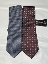 Lot of 2 Jos. A. Bank Signature Collection Silk Ties - Burgundy  Blue Geometric