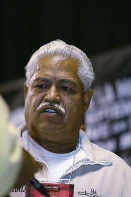Fernando Vargas's trainer Eduardo Garcia looks on at the weigh in - Old Photo