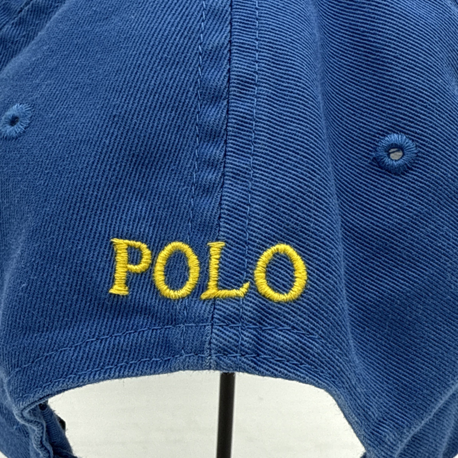 Cappello Berretto Vintage Anni 90 Polo Ralph Lauren Blu Cinghia Regolabile Schiena Giallo Pony