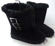 Black Faux Suede Mid Calf Faux Fur Lined Boots Girls Size 11/12 NWOT