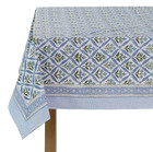 Ridhi Steel Blue Tablecloth 48x102 inch Indian Block Print Handmade