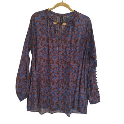 Marc Cain Blouse Top Blue Brown Size N4 oversized/L