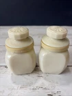 Two Vintage Wheaton Milk Glass Apothecary Bottle Jar Set with lids
