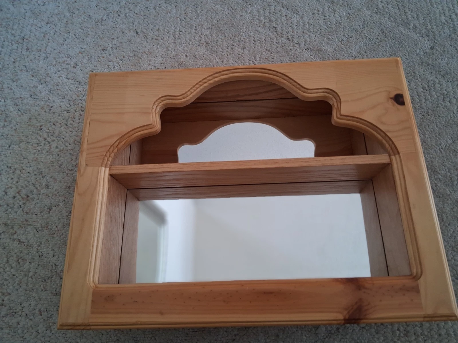 2 Solid Oak Wood Mirrored Shadow Boxes Wall Mount Shelf 18 in X 14 in X 3 3/4 in