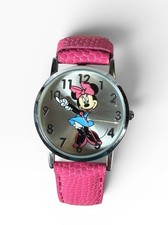 Disney Minnie Mouse Rotating Arms Watch Pink Leather Band New Battery