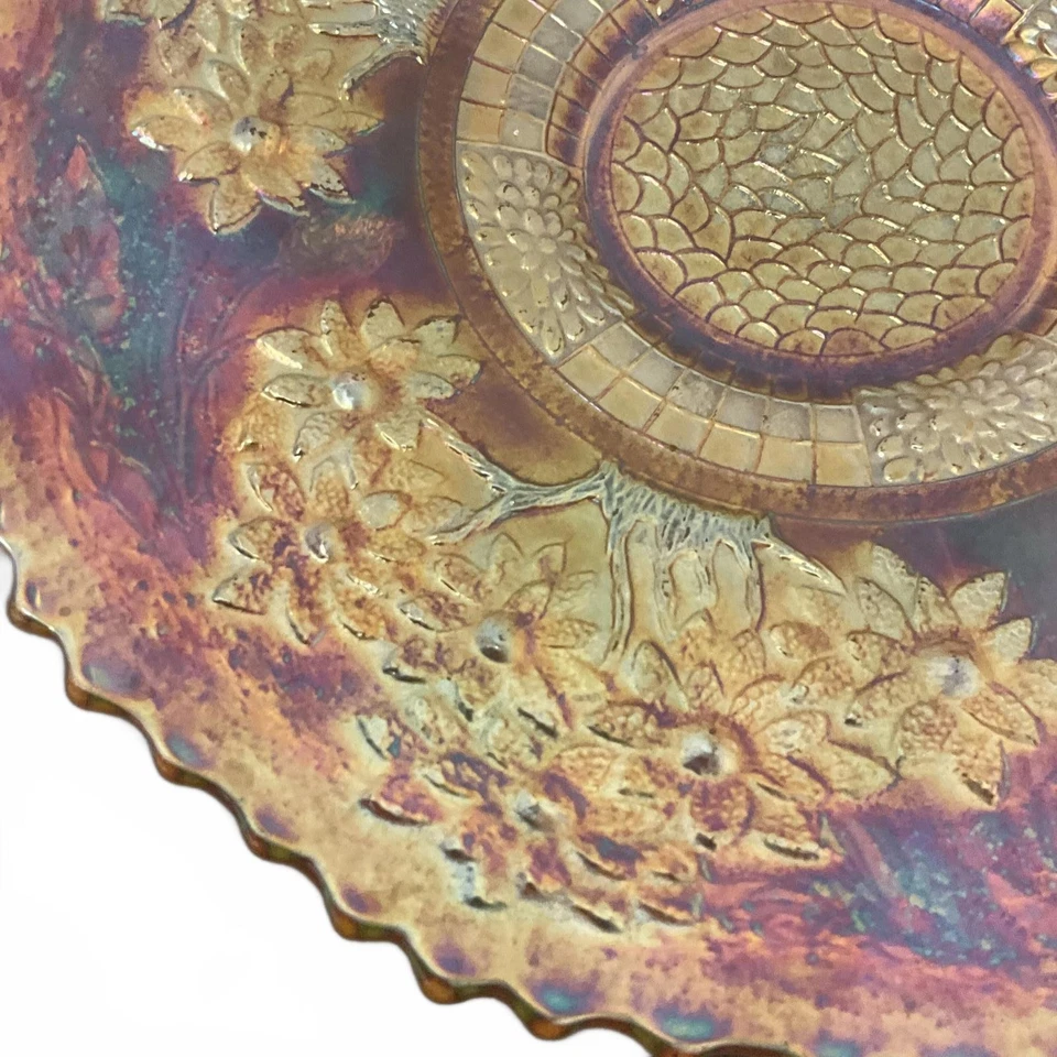 Fenton Azul Naranja 9" Antiguo Carnaval Plato de Vidrio Iridiscente De Colección Raro  Foto 3 de 4
