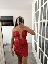 Red Sequin Deep U Neck Mini Dress