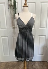 NWT Vtg Y2K Tie Back Black Silver Shimmer Dress Clubwear Party Deadstock NOS LRG