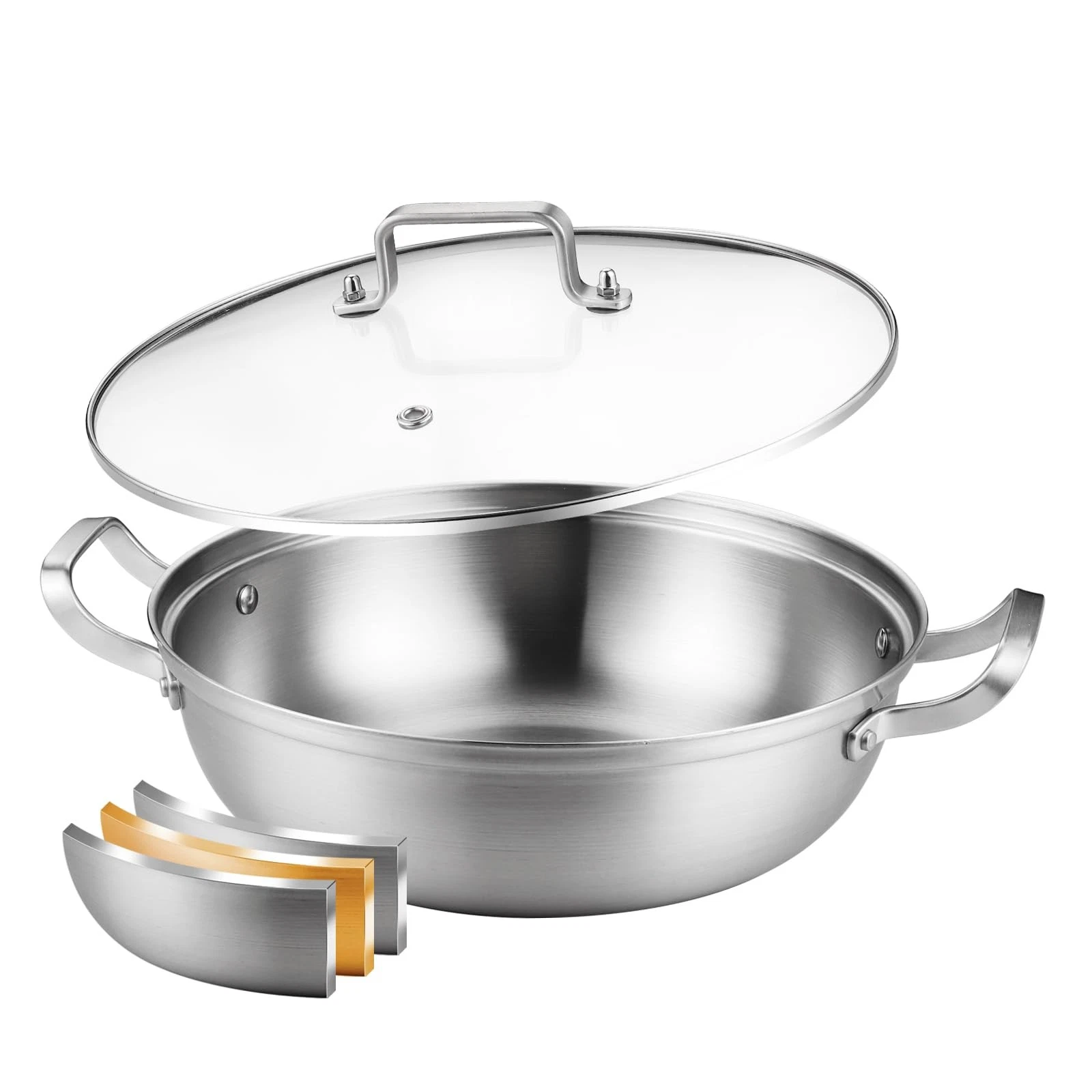 Tri-Ply Stainless Steel 11 inch Everyday Pan with Lid, Kitchen Induction Deep...