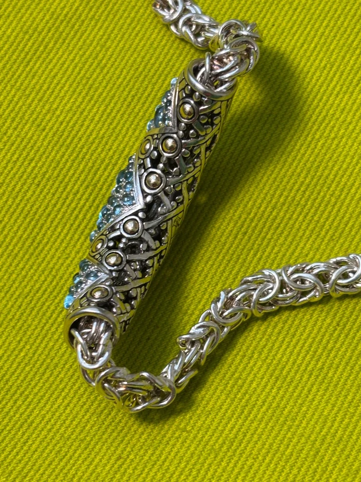 Collar Bizantino John Hardy Plata.925 18k Topacio Azul Colgante 18 pulgadas 1.5oz Foto 4 de 4
