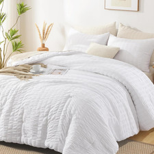 Seersucker Queen Comforter Set 90X90 Inches , 3 Pieces - 100 Soft Washed Micro