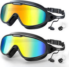 Adult Swim Goggles 2 Pack, Anti-Fog 180  Wide View UV Protection Pool Swimming G